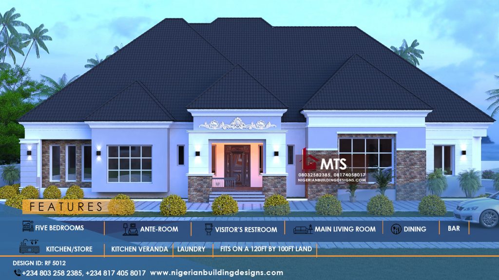 5 BEDROOM BUNGALOW (RF 5012) – NIGERIAN BUILDING DESIGNS
