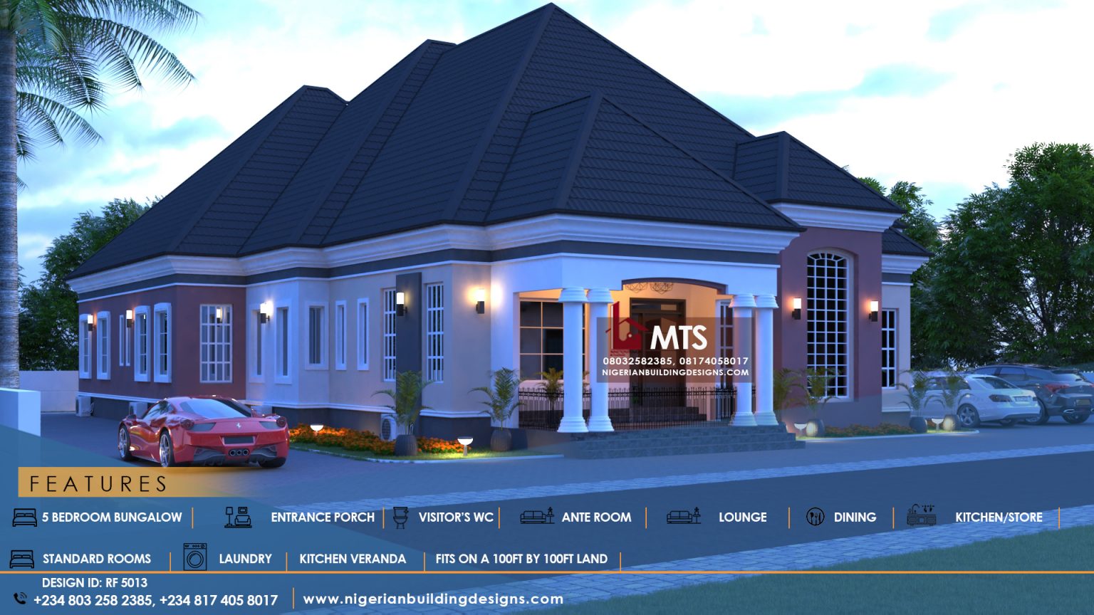 5 BEDROOM BUNGALOW (RF 5013) – NIGERIAN BUILDING DESIGNS